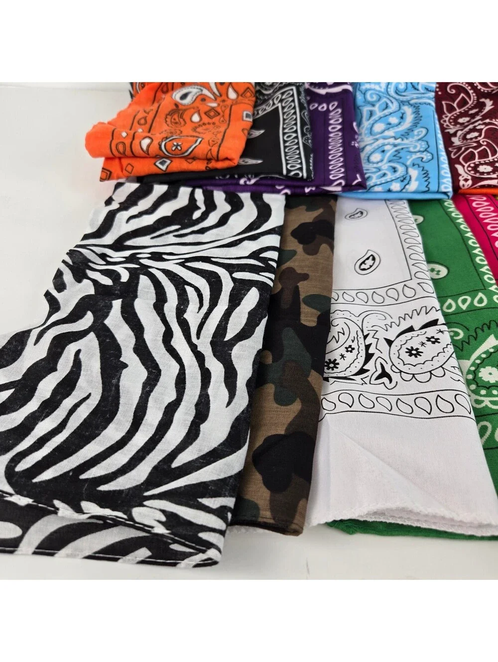 Lot of 14 Bandanas Assorted Colors Paisley Camo Zebra Unused Cotton Style